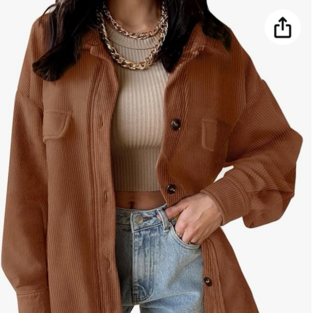 SANDERY Women’s Coffee Medium Corduroy Button Down Shirts Shacket Long Sleeve